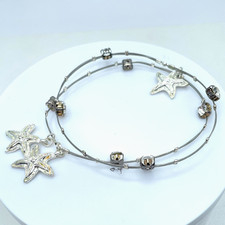 Vintage Silver-Tone Prong Starfish Affinity Double Strand Wire Bangle Bracelet