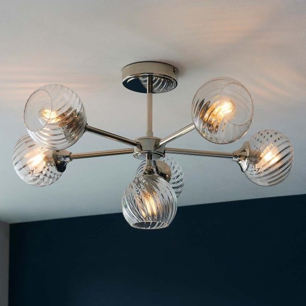 Allegra 6 Light Semi Flush Ceiling Light Polished Nickel Glass Shades