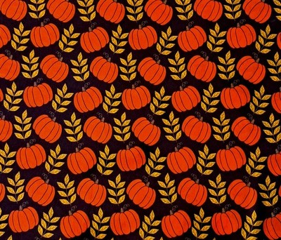1 Yard Fall Autumn Halloween Pumpkins Leaves Brown 100% Cotton Sewing Fabric