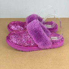 UGG Cozy II Glitter Slippers Womens 8 Magenta Slip On Scuff Sheepskin Collar