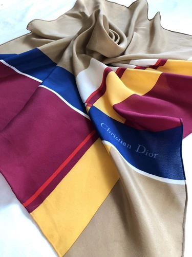 Foulard Christian Dior grand logo rayé marron clair