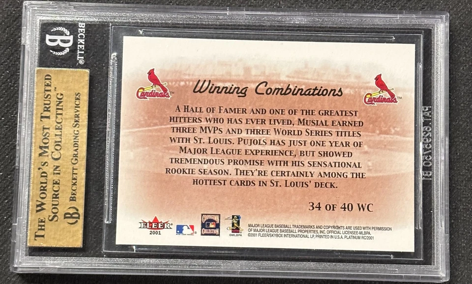 2001 Fleer Platinum BGS 9.5 ROOKIE Albert Pujols & Musial Winning Combinations - Image 3 of 3