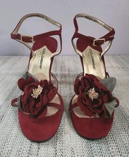 Dolce & Gabbana Women's Red Suede Flower Heeled Sandals Open Toe Size 37