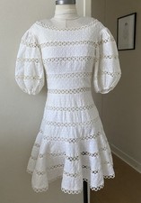 Zimmerman Bowie Contour Hailspot Dress In White Linen Cotton Blend Size 0 Aus 8