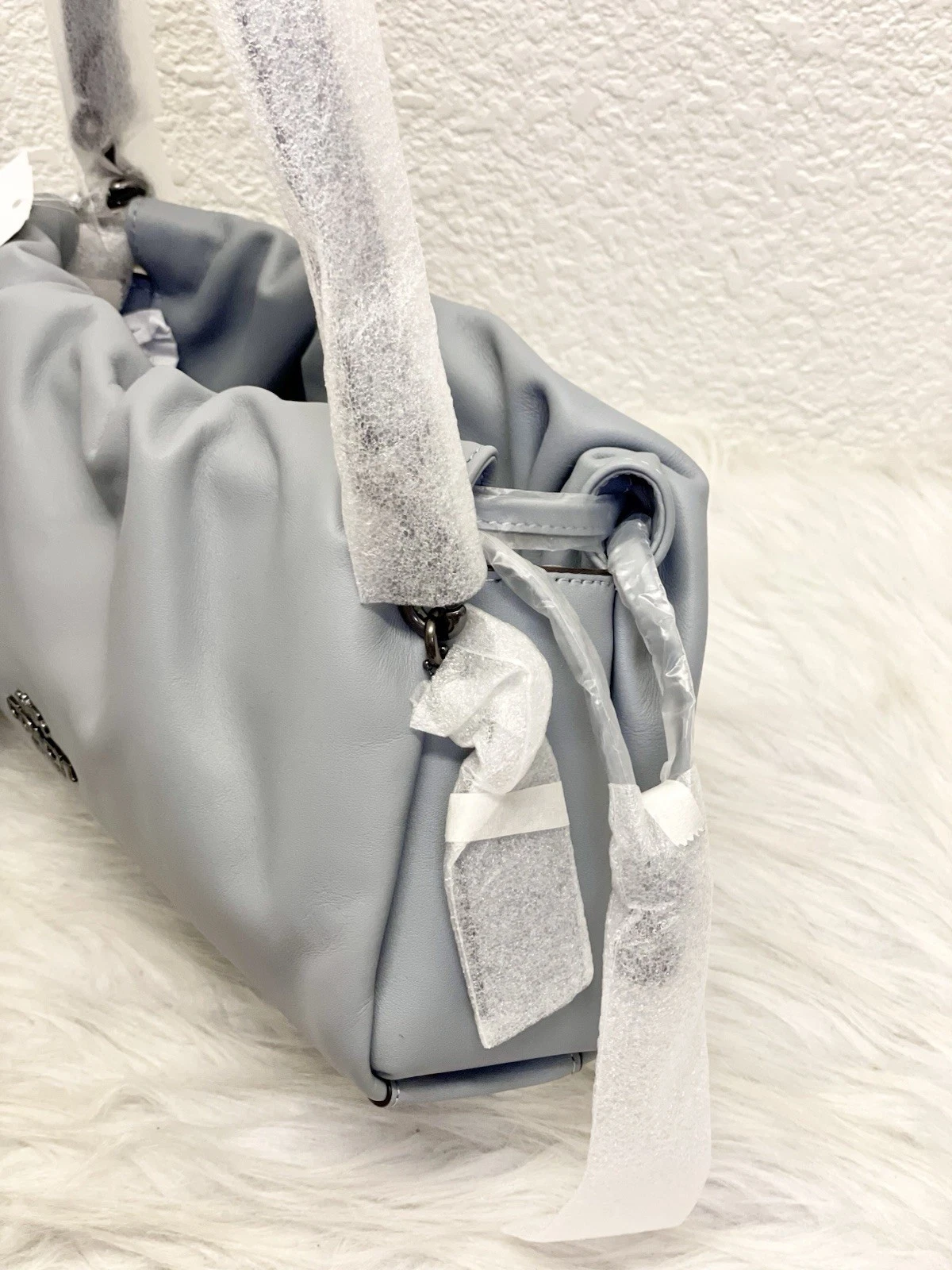 WANDLER Pochette Coach Faye tracolla X Body nuova con etichetta con ruching CV529 in pelle GRIGIO BLU