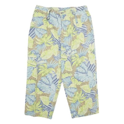 SAG HARBOR SPORT Damen Baumwollhose Blau & Gelb Blattmuster Klassisch Gerade