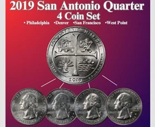 2019 P D S W  SAN ANTONIO PARKS QUARTER 4 COIN SET NEW BU  *
