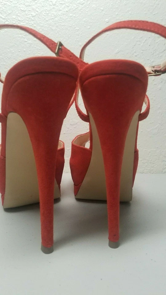 Zapatos Naranja Plataforma Tacones Gamuza Punta Abierta 7.5 Foto 4 de 4