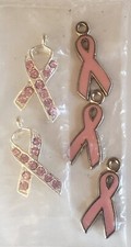 5pcs 2 Styles Breast Cancer Pink Awareness Ribbon Theme Alloy Enamel CHARMS