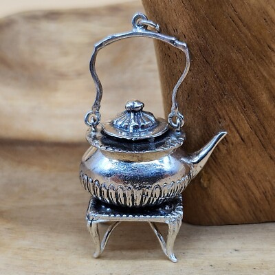 Vintage MOEN Sterling Silber 925 Teekanne Wasserkocher auf Tisch Halskette Anhänger