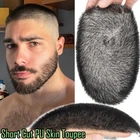 Mens Toupee Hairpiece 100% Human Hair System Thin PU Skin Base Short Buzz Cut US