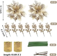 24Pcs Christmas Decorations Sets, 12Pcs Poinsettias Artificial See Desription  