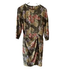 Vintage 80s Earthy Midi Floral Spring Dress Faux Wrap Tea Party Indie Fairy S