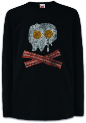 Bacon & Egg Skull Kinder Langarm T-Shirt Fried Egg Fun Nerd Pirate Addicted