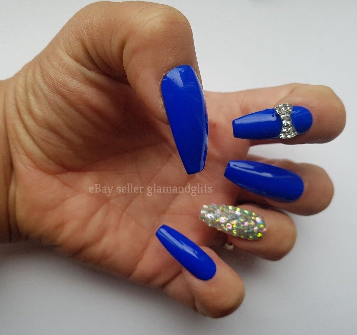 false nails press on nails uk Press On Nails UK -Aroura- Coffin Nails Royal  Blue Gloss/Matte finish – Youaregoldbeauty