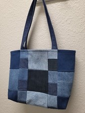 Large denim tote bag with shoulder length straps