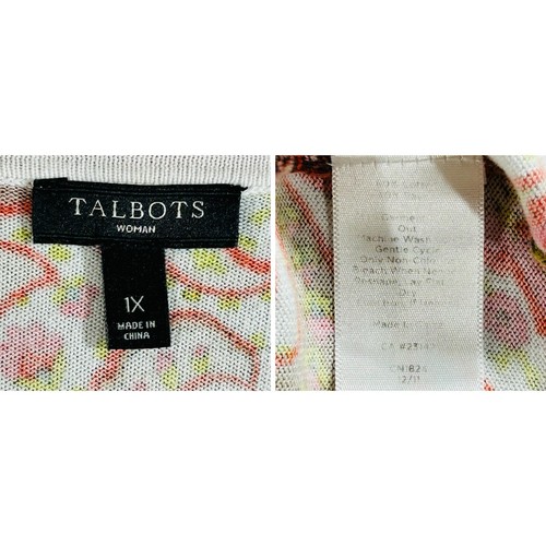 Talbots Cardigan Women's 1X Pink Red White Preppy Paisley Grandma Knit Sweater - Picture 8 of 9