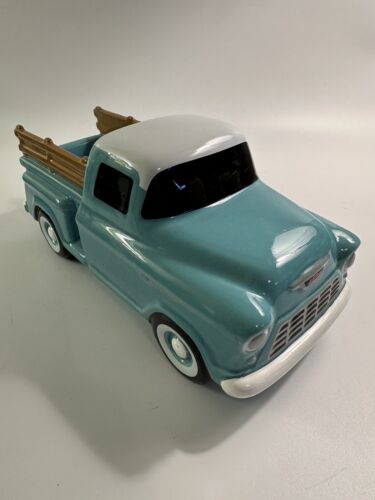 Teleflora Turquoise/ Teal GM Chevrolet Pick Up Truck Ceramic Planter  - Picture 1 of 12