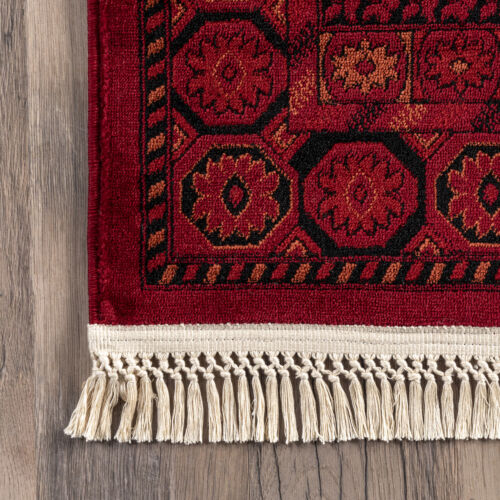 nuLOOM Billie Traditional Paneled Fringe Area Rug in Red Traditional Oriental - Picture 3 of 7