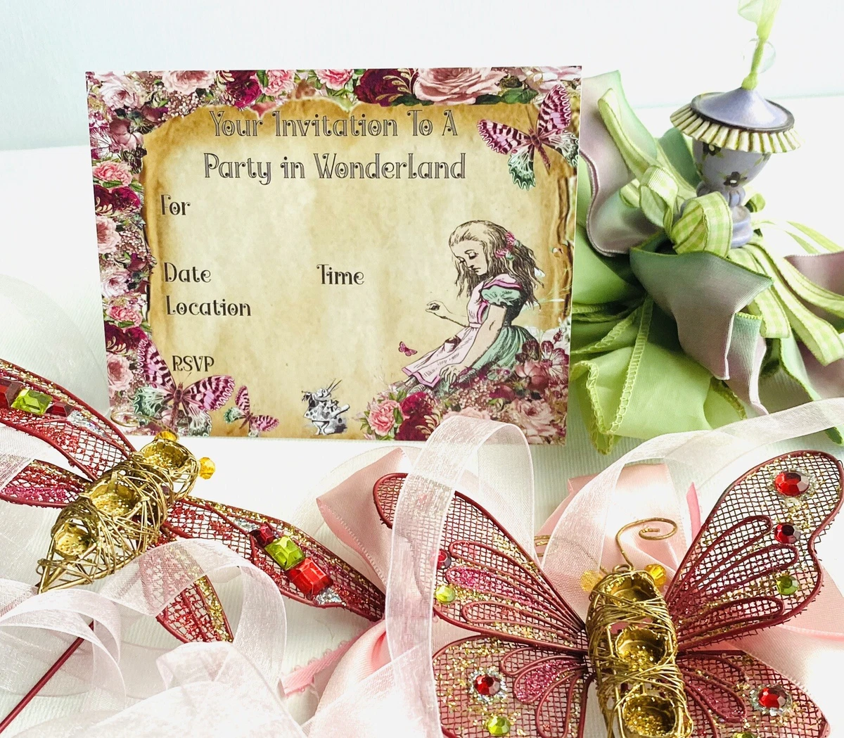 Alice In Wonderland Brights - 10 Invitations + 10 Envelopes