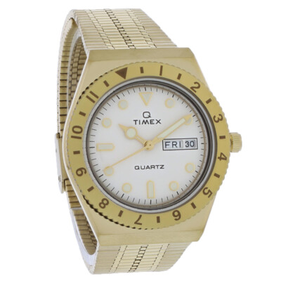 Timex Q Series Unisex Gold PVD Stainless White Dial Quartz Watch TW2U95800
