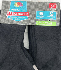 Fruit of the Loom Boys' Ankle Socks SZ Med 9-2.5Y Black 6-Pk Mesh Breathable