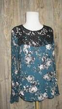 Maurices Sz Small Floral Teal Black Lace Top Boho Fairy Fall Dark Romantic LS