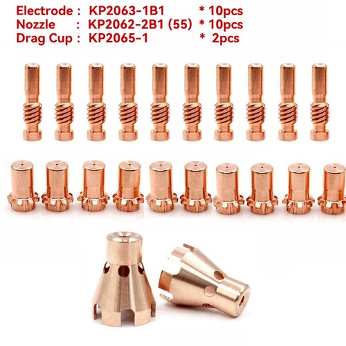PRO-Cut 55/80 Plasma Torch Consumables Kit – 10 Electrodes KP2063-1B1, 10 Tips KP2062-3B1 0.053", 1 Drag Shield KP2065-1 (21-Piece, Not OEM)