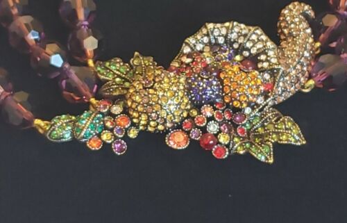 Heidi Daus Purple Glass Beaded Statement Necklace Cornucopia/ Harvest Bounty - Picture 6 of 24