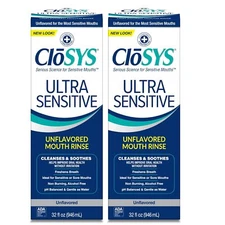 CloSYS Ultra Sensitive Mouthwash, 32 Ounce (Pack of 2)  Alcohol Free, Dye Free
