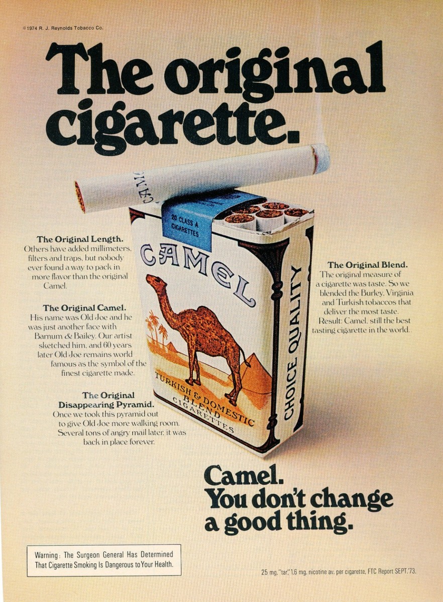 1974 Camel Cigarettes Filter less Vintage Ad Old Joe You Don't Change Good  Thing