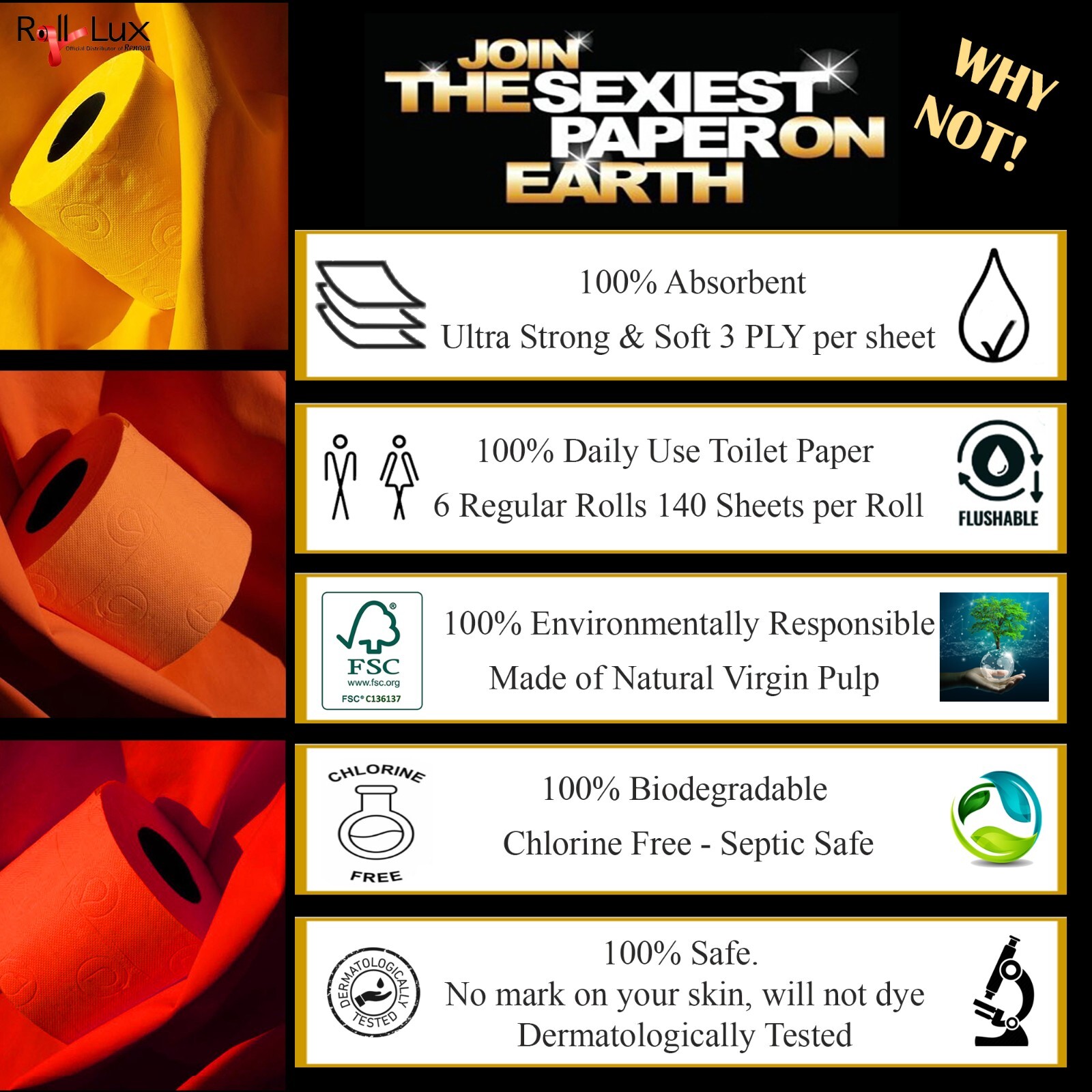 Renova Multi-Colored Toilet Paper Gift Box - 6 Rolls, 3-Ply, 140 Sheets