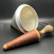 Vintage Wear-ever No.8 Aluminum Food Mill Ricer with Wooden Masher Pestle