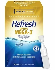 Refresh Optive Mega-3 Lubricant Eye Drops Preservative Free 60 Vials Exp 8/2026+