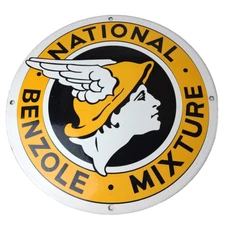Vintage National Benzole Mixture Sign - Gas Pump Service Station Porcelain Sign