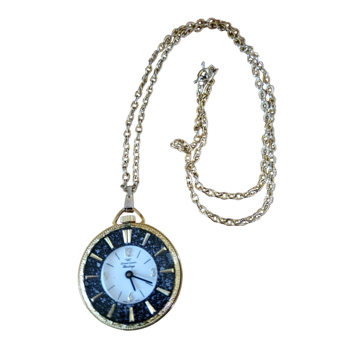 Vintage American Heritage Pocket Watch Necklace Pendant Gold  display picture 3