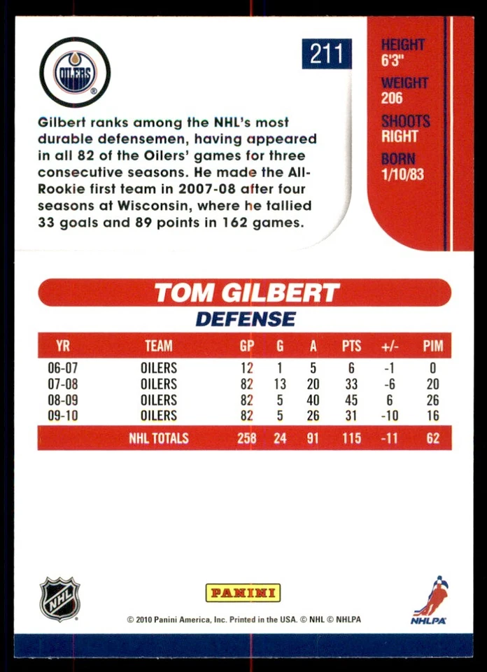 2010-11 Score Tom Gilbert #211 - Image 2 of 2