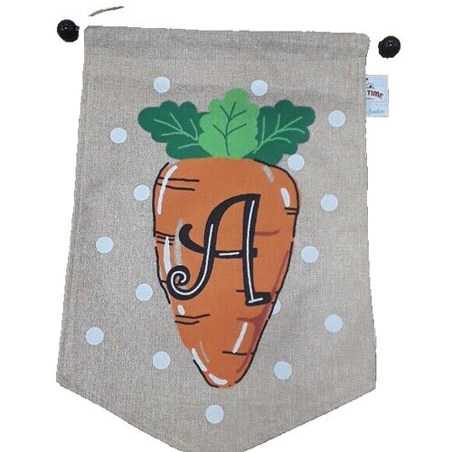  Spring Easter "A" Monogram Carrot Burlap House Flag with Pole NEW - Picture 1 of 1