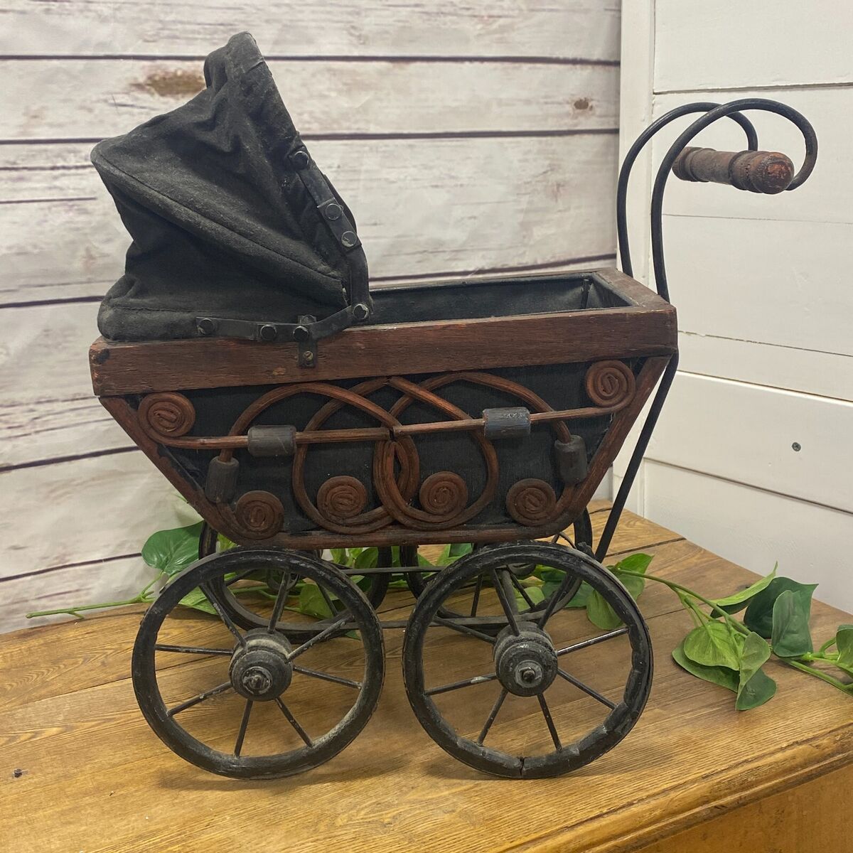 Vtg salesman sample baby doll carriage wood canvas metal Vtg salesman sample baby doll carriage wood canvas metal