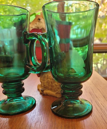 Vintage Libbey Libbey Libbey Green Irish Coffee Mugs Gold Rim Cozy Irish Coffee