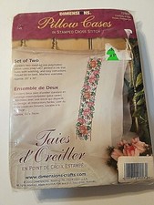 Dimensions 72858 Climbing Roses Stamped Cross Stitch 2 Pillowcases. Poly/Cotton