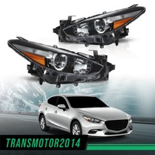 Fit For 2017-2018 Mazda 3 Clear Headlights Headlamps Black Halogen Left + Right