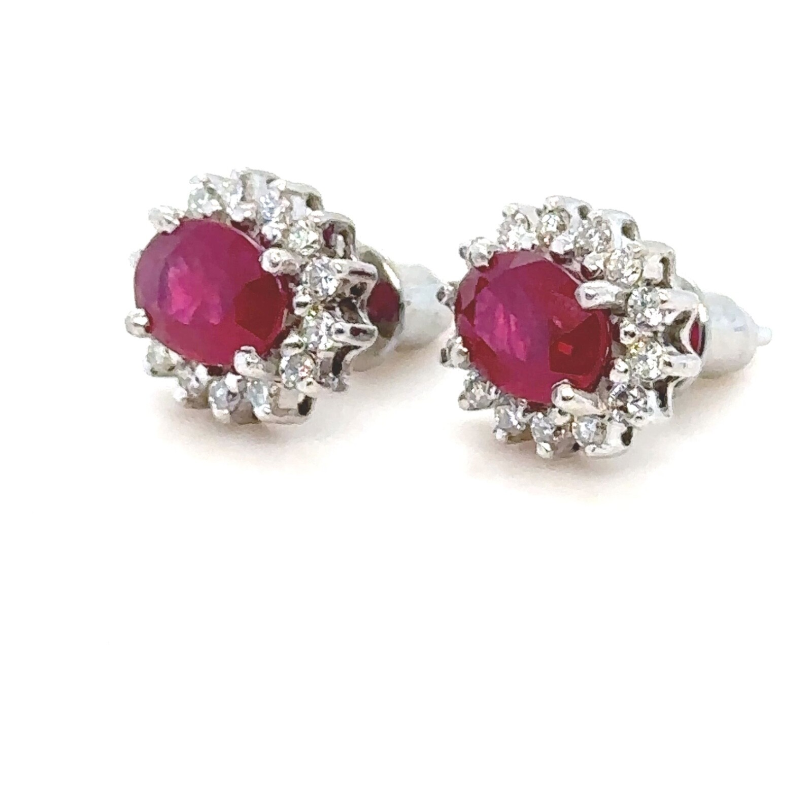 Authentic Bespoke Ruby & Diamond Oval Cluster Ear… - image 3