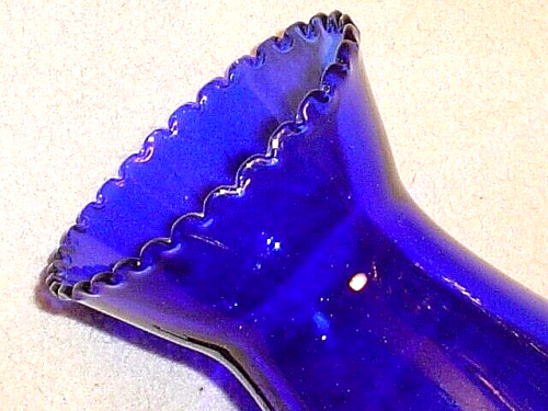VINTAGE BLUE OIL LAMP PIE CRUST CHIMNEY 8'' TALL 2-1/2'' FITTER