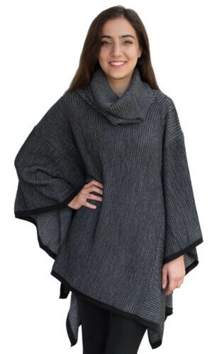 Women's Superfine Alpaca Wool Knitted Turtleneck Poncho - Picture 2 of 29