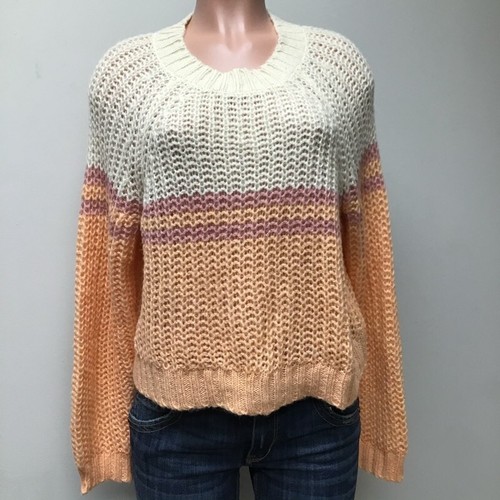 Womens Pullover Sweater Orange Ivory 