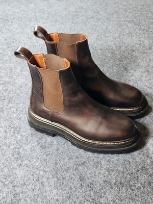 New SANDRO Paris Chelsea Boots Men Size 5 EU-37 Brown Leather Ankle Slip-On Lugs
