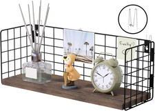 Floating Cubicle Shelf with Hooks, Paulownia Wood Desktop Organizer for Office C