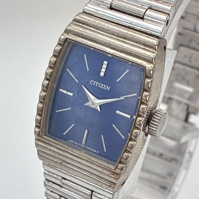 Citizen Square Blue Dial Silver Watch with New Battery Model 4-677382