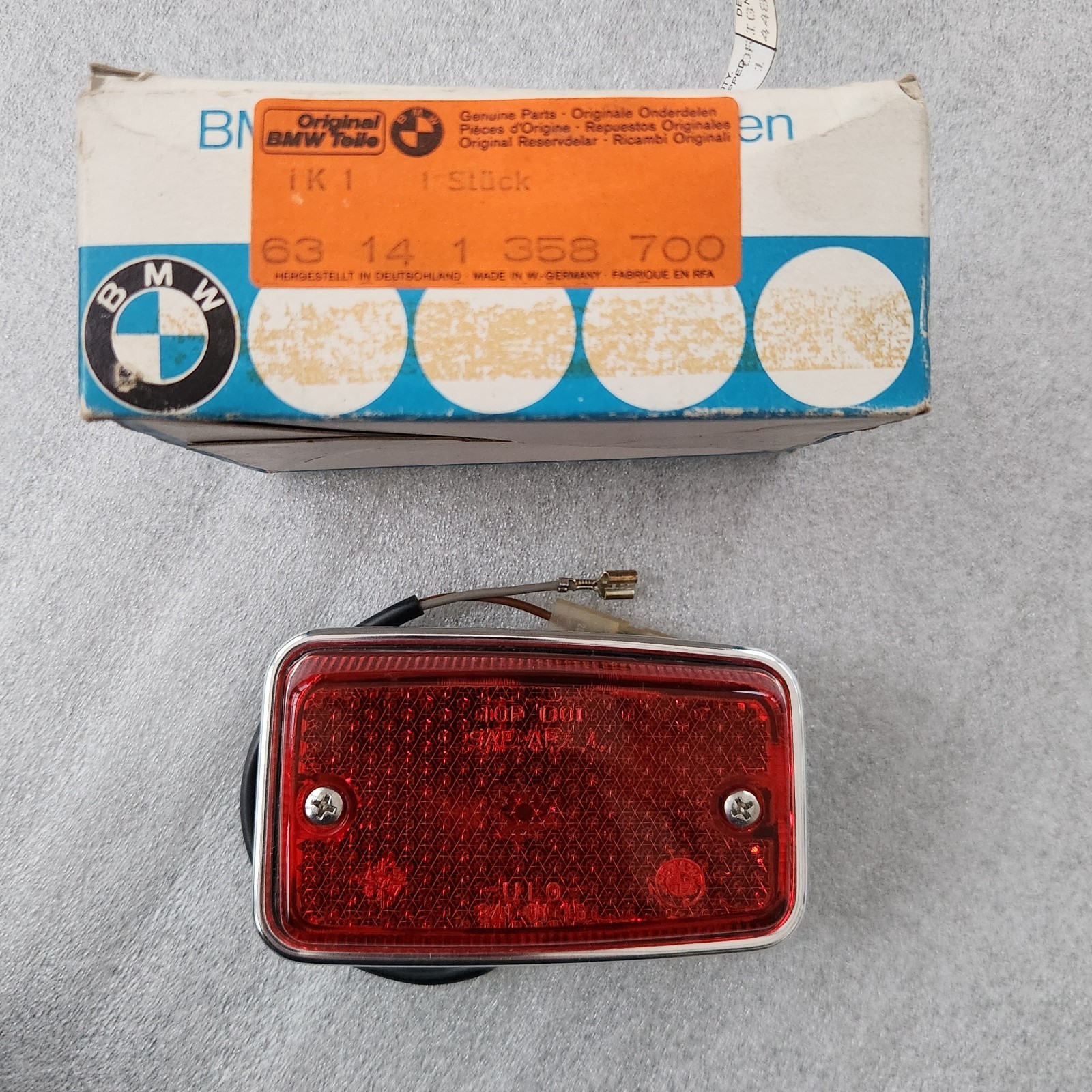 Vintage BMW E10 E21 Right Rear Red Marker Light OEM 63141356700. Lens #341 01 15